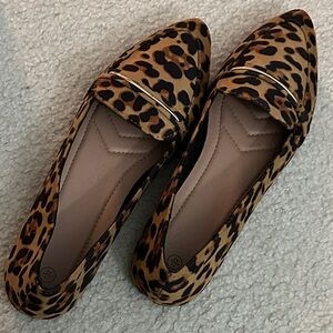 Leopard Print Pointed-Toe Loafers - Brown